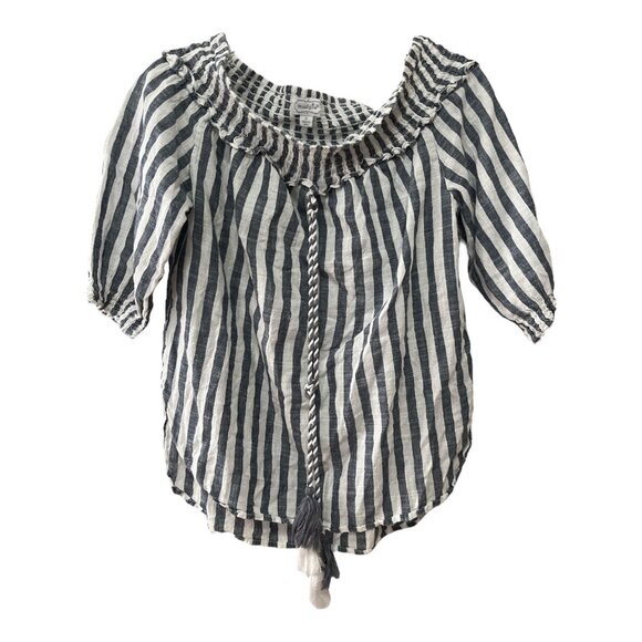 Mud Pie Women’s Striped Peasant Top with Tassel Tie – Size Small - Picture 1 of 7